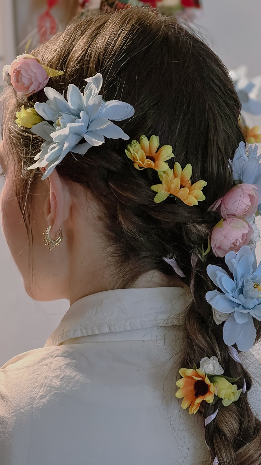 Cabelo trançado com flores