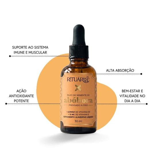 Óleo de Semente de Abóbora (prensado a frio) com Vitaminas D3 e E - 30 ml