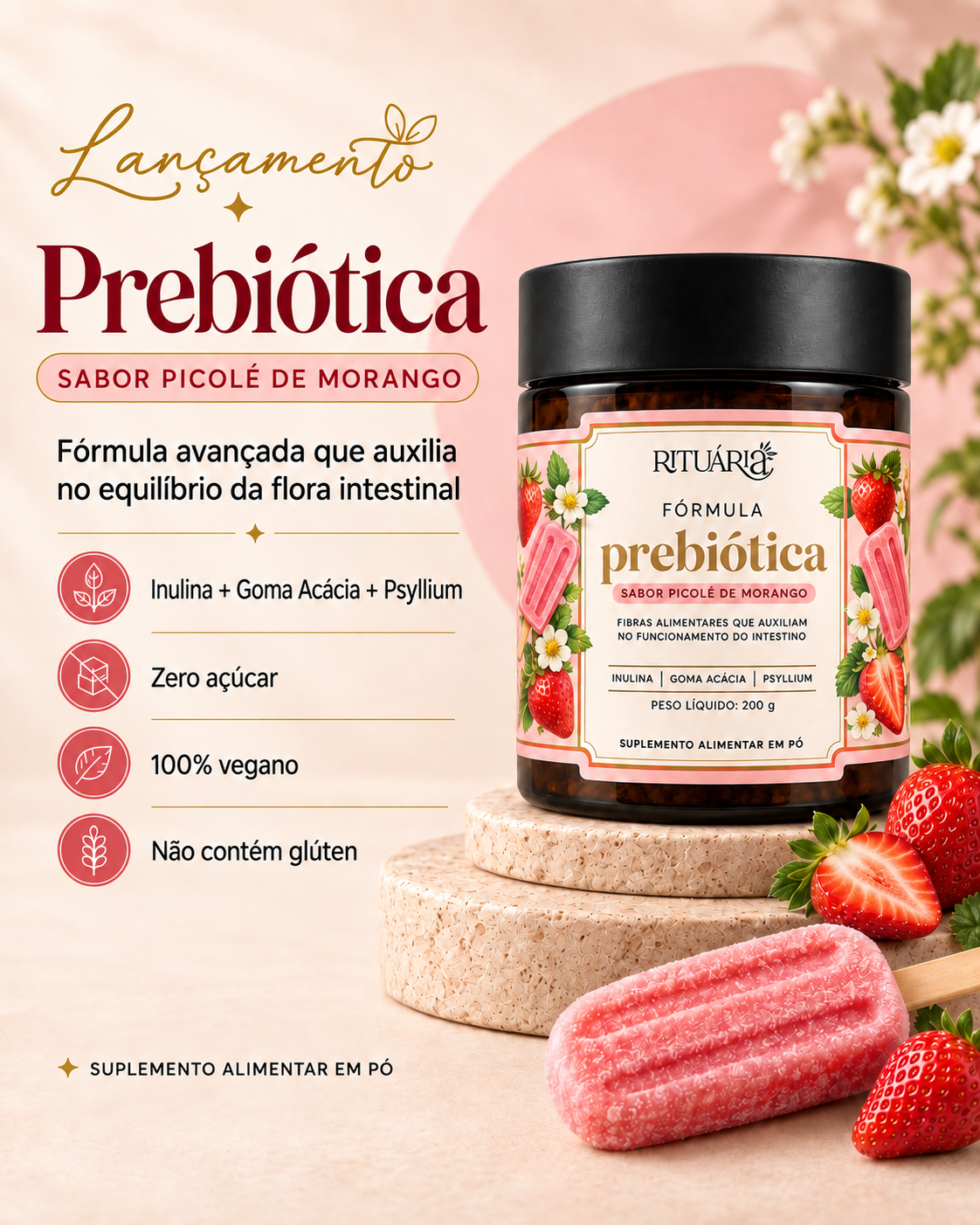Prebiótica Picolé de Morango