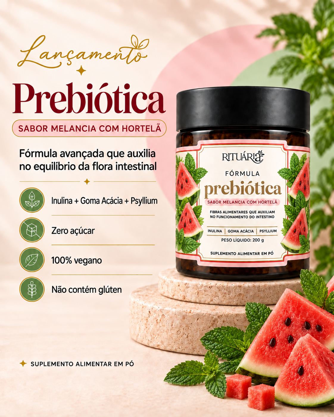 Prebiótica Melancia com Hortelã