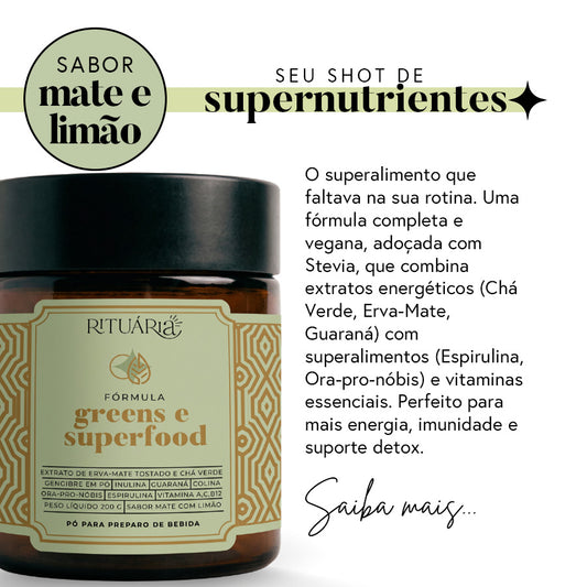 Fórmula Greens e Superfood  (Sabor Mate Limão) - Fibras + Espirulina + Colina + Vitaminas