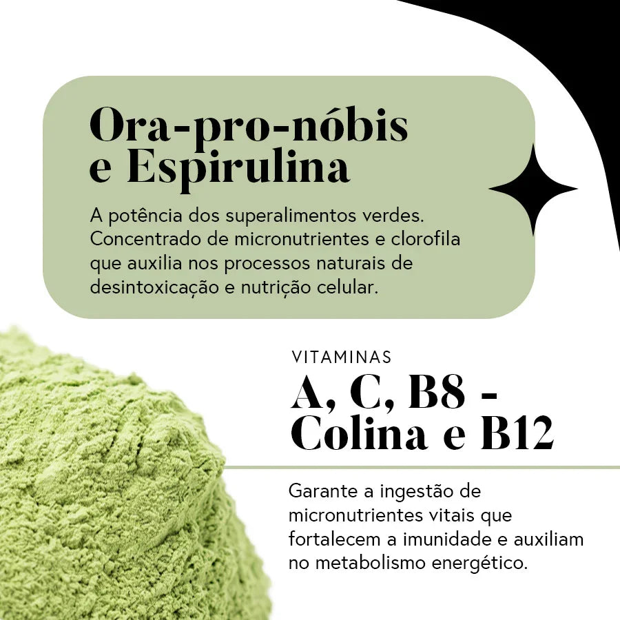 Fórmula Greens e Superfood  (Sabor Mate Limão) - Fibras + Espirulina + Colina + Vitaminas
