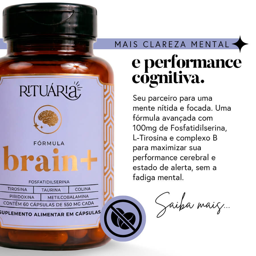 Fórmula Brain+ (Nootrópico para melhora do foco sem cafeína) - 30 dias