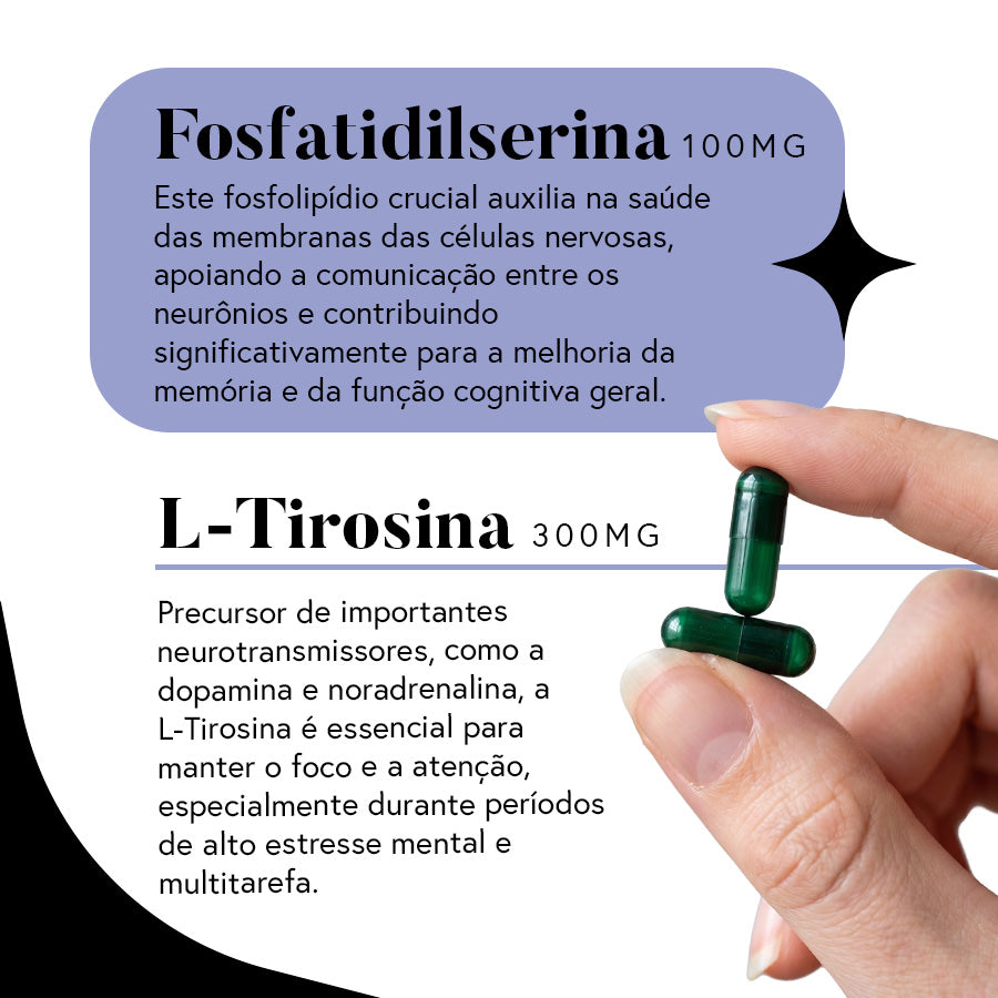 Fórmula Brain+ (Nootrópico para melhora do foco sem cafeína) - 30 dias