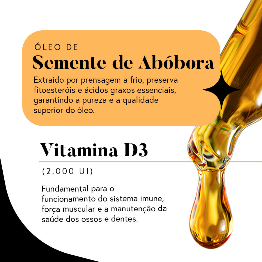 Óleo de Semente de Abóbora (prensado a frio) com Vitaminas D3 e E - 30 ml