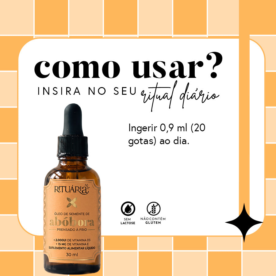 Óleo de Semente de Abóbora (prensado a frio) com Vitaminas D3 e E - 30 ml