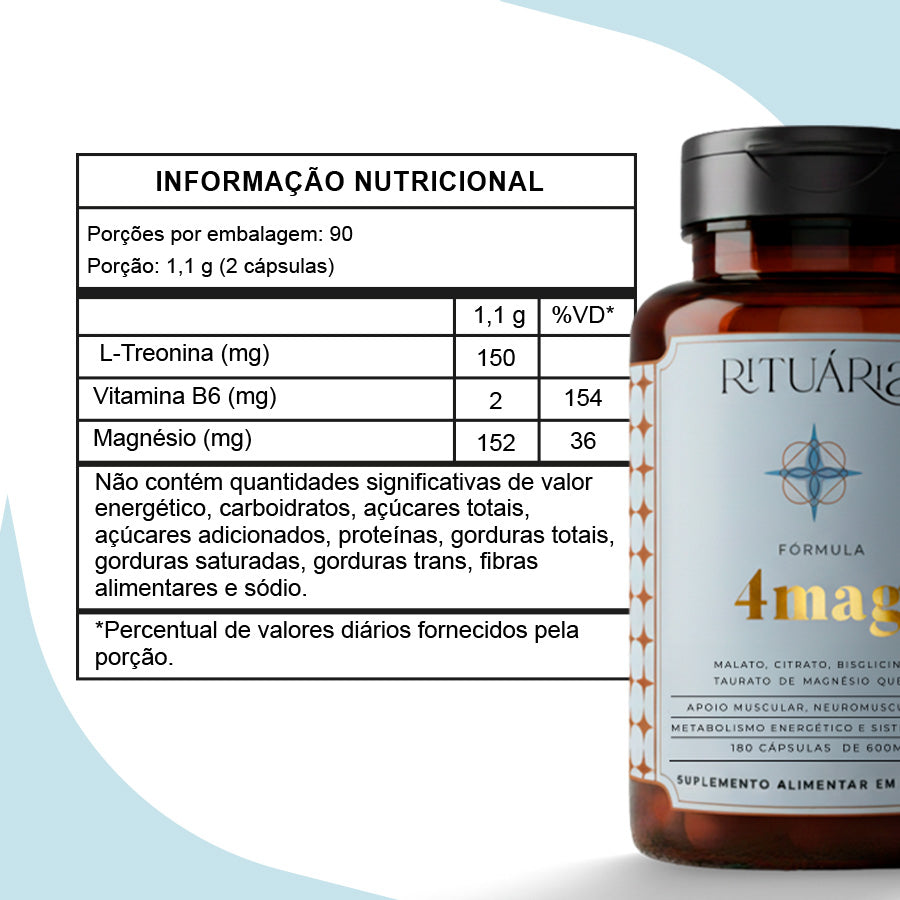 Fórmula 4Mag (Magnésio) - 90 dias (180 cápsulas)